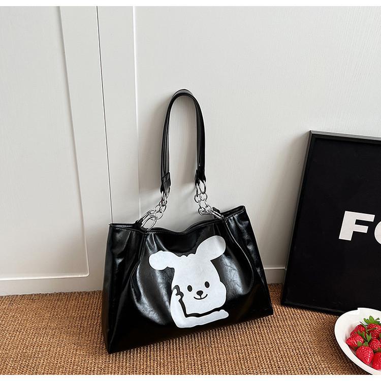 2024 New Large Capacity Rabbit Shoulder Bag Street Fashion Pu Crossbody Bag чёрный