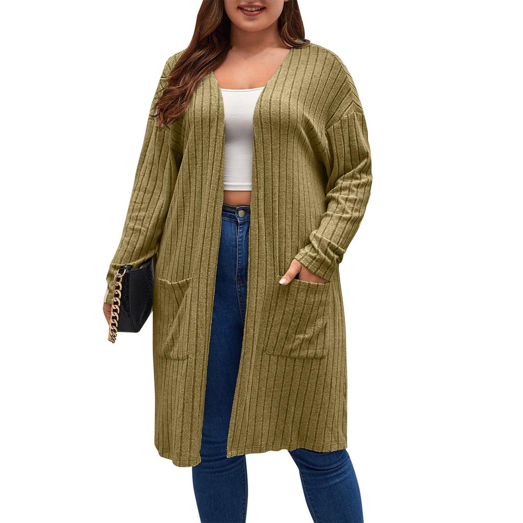 Damenmode, lässig, lange Strickjacke, große Größe, langärmelig