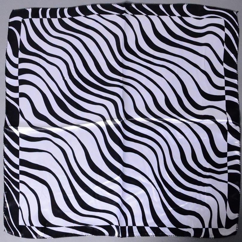 [BYSIFA] Black White Striped Women Small Square Scarf Spring Autumn Professional Silk Scarf Brand Magic Scarves 52*52cm