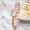 Ladies Trendy Small Sugar Cube Bracelet Watch, Light Luxury Rose Gold Gypsy Star Diamond Set Love Bracelet Set
