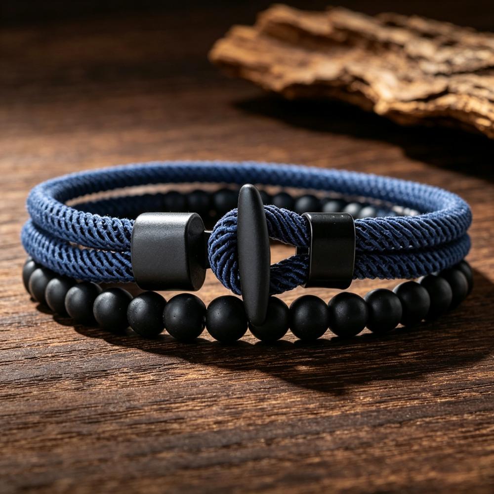 New 2Pcs Men Bracelet Set Premium Selected 4mm Cord Multiple Colors And Sizes Available Casual Street Versatile Wrist Accessory