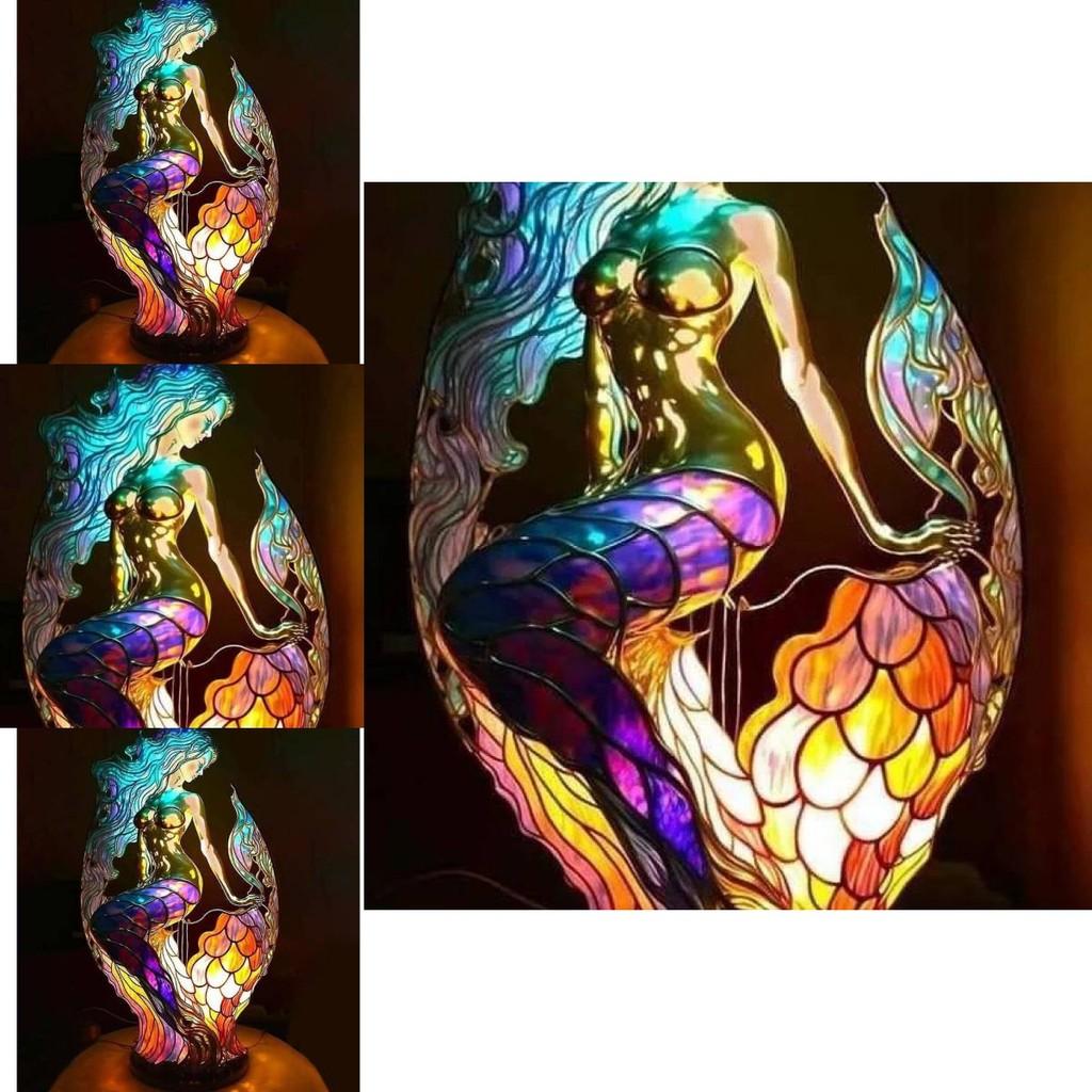 Mermaid Resin Animal Table Lamp With Colorful Retro Design For Gift And Home Decor
