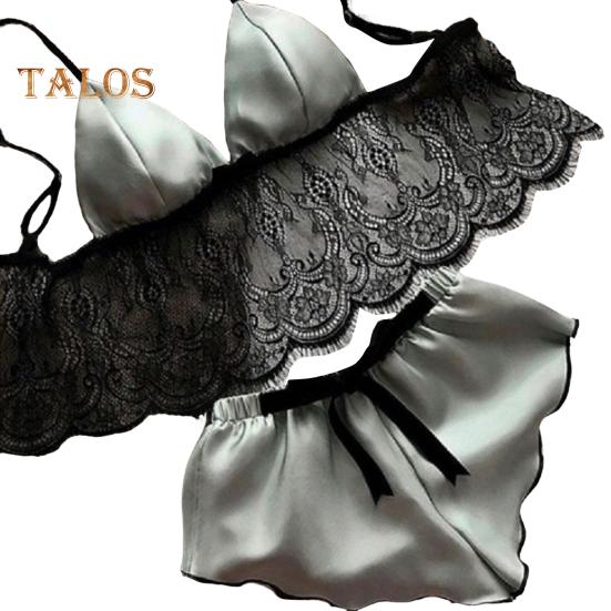 

Женский пижамный комплект из 2 шт./компл., прозрачный кружевной атласный лоскутный комплект с бантом на тонких бретельках, топ без рукавов, шорты с эластичной резинкой на талии, летняя одежда для сна M