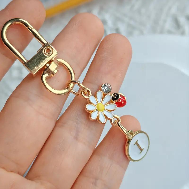 Ladybug A-Z Alphabet Pendants Keyring Initials 26 Letters Keychains Handbag Ornaments Diy Girls Kids Jewelry Gifts