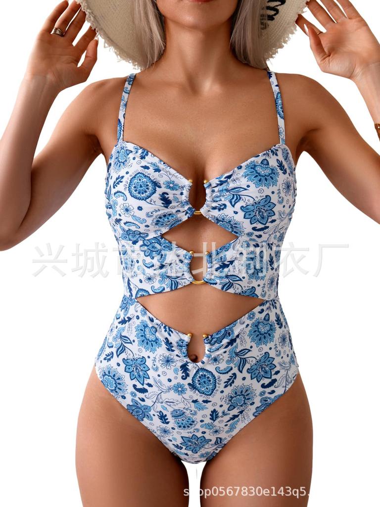 Women's One-piece Swimsuit, Button-down Bikini Sexy Swimsuit, Hollow Swimsuit.