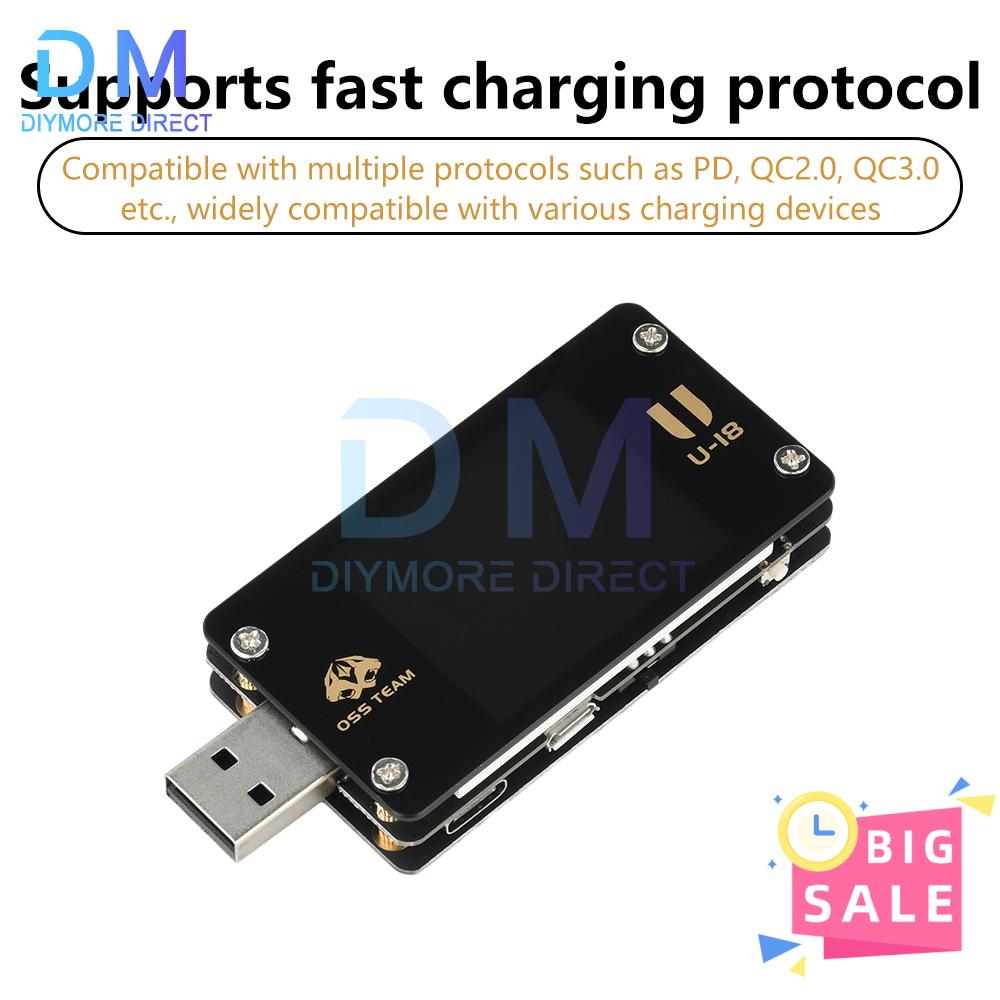 6.5A DC 4-25V 1.77-inch Multi-Function USB Voltage/Current Meter Power Tester QC/PD Protocol Simulator Fast Charging Tester