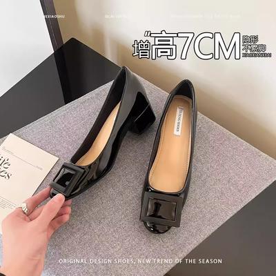 Version peau de mouton~ Talons hauts à boucle carrée avec rehausse intérieure invisible pour femmes à décolleté bas, à enfiler, à bout rond, chaussures de travail au désir pur