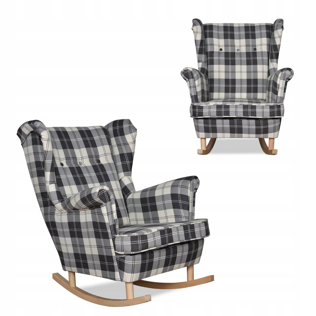 Fotel uszak Winston bujany skandynawski FamilyMeble krata granatowo - biała