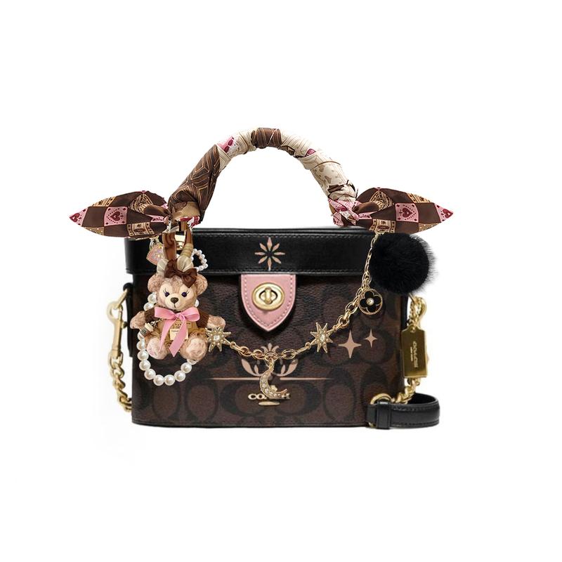 

COACH handbag [Customized bag] Kay 20 classic presbyopia logo logo zipper closure star moon sun chain doll fur ball ribbon Celadon basic model чорний
