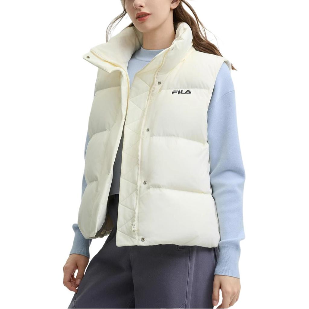 Fila Original Warm Hooded Versatile Vest Down Jacket Women Outerwear Pear-Blossom-White F51W449901FIV