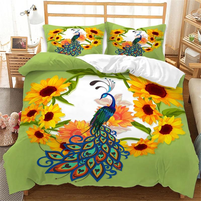 Luksusowy biało-złoty poszwa na kołdrę z pawiem, kwiatowy chiński styl, poszwa na kołdrę z piór pawia, poliester do dekoracji sypialni, dla kobiet