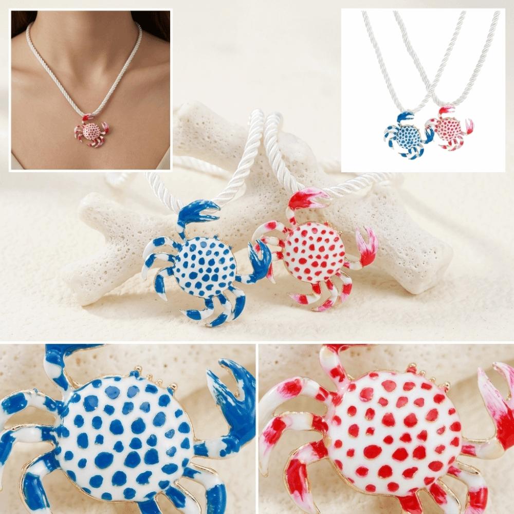 Oil Drip Craft Crab Pendant Necklace Polka Dot Ocean Charm Necklace  Summer Travel Dating