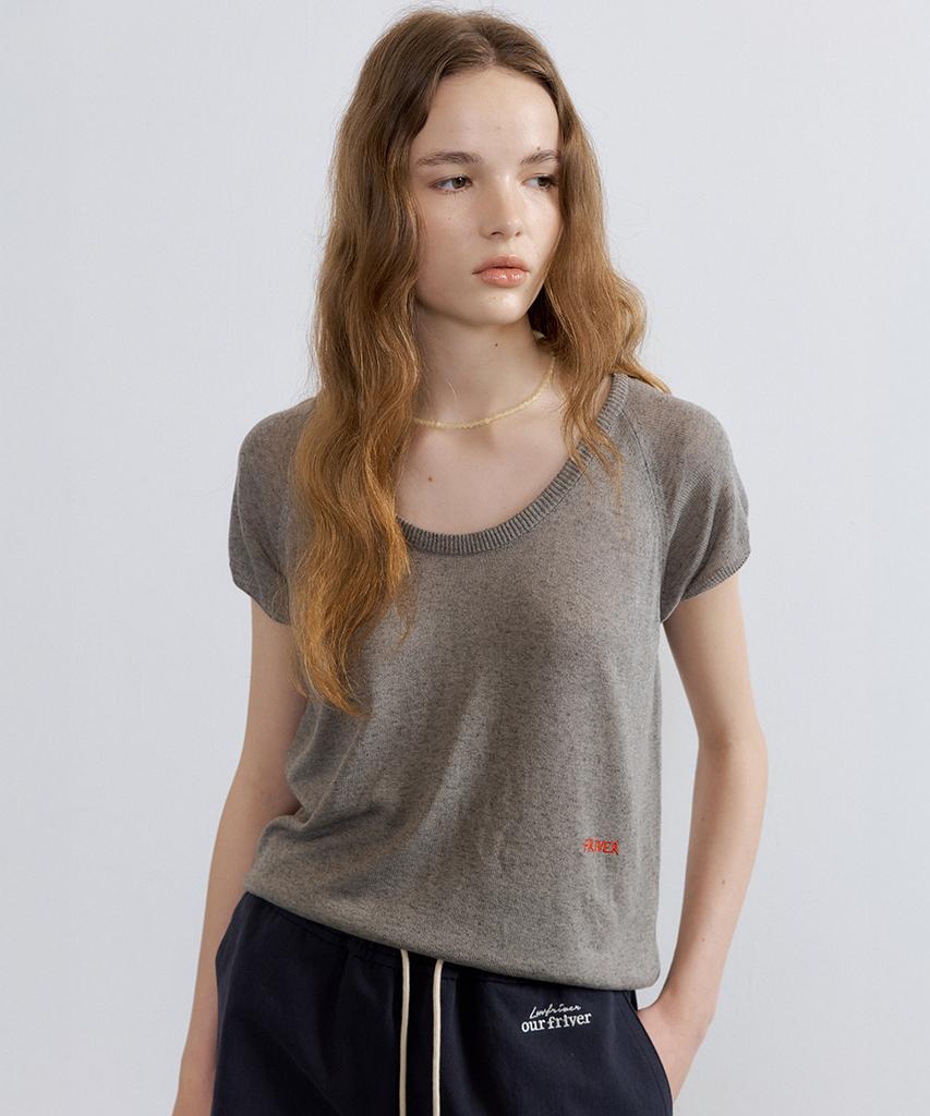 Peulibeo07 Linen Raglan U-Neck Knit [Frsp07Tn05]_Dark Gray