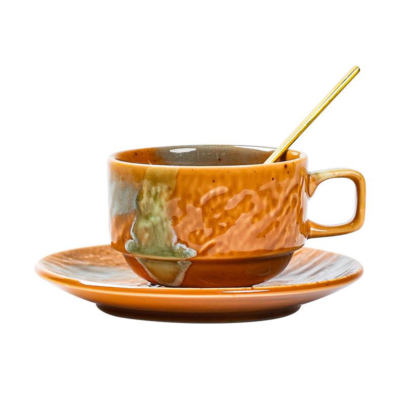 Ceramic Coffee Cup and Dish Set, Latte Latte, Afternoon Tea Cup, Vintage Coarse Ceramic Cup