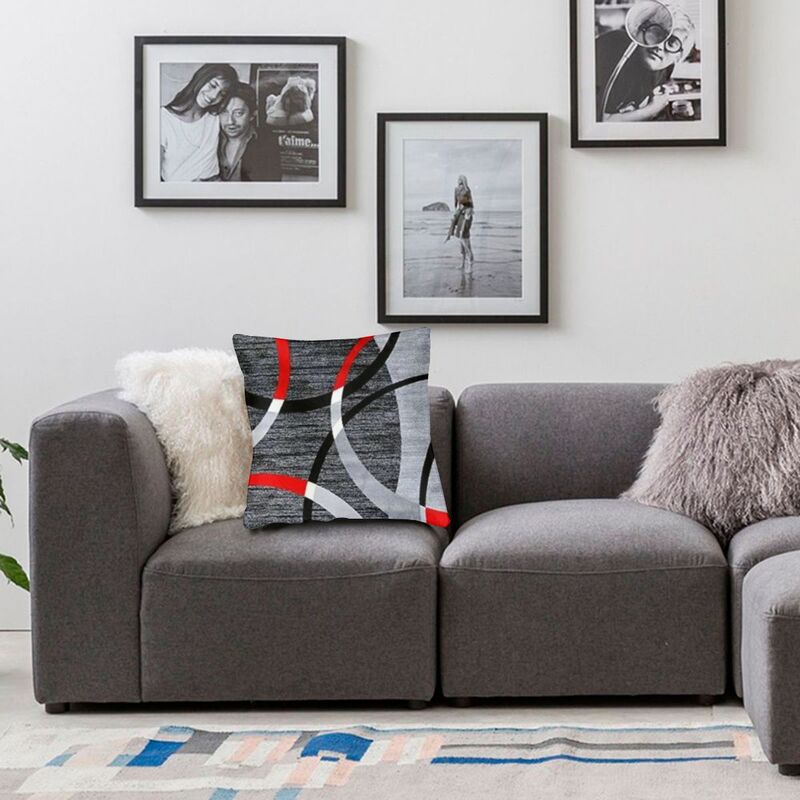 Abstract Gray Red Swirls Modern Pillow Cover Home Decorative Geometric Pattern Car Cushion Triangles Black White And Yellow