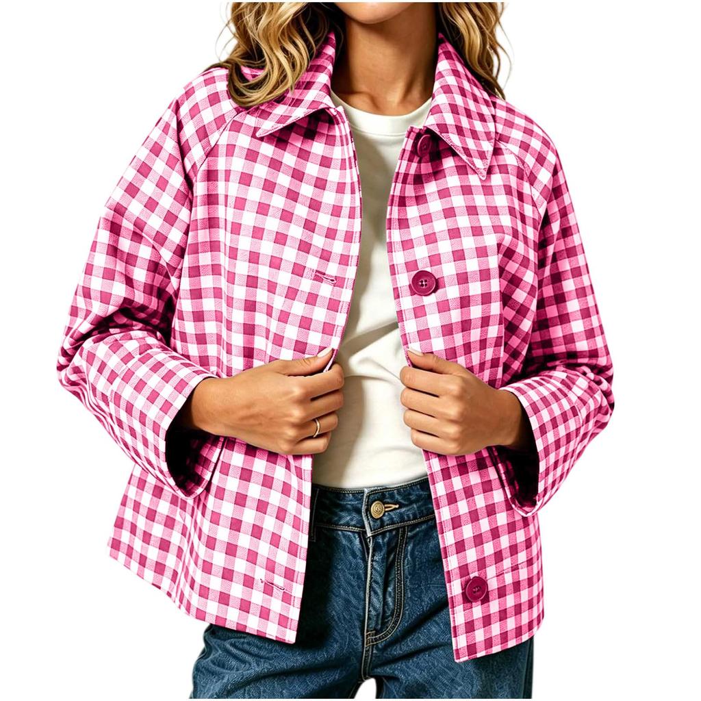 Women's Casual Long Sleeve Button-Up Plaid Jacket