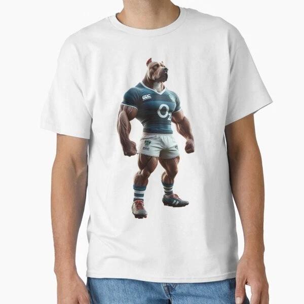 Pittbull Dog Rugby Player Classic TShirt Made In UsaAus TShirt S2xl S