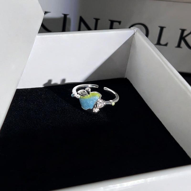 Super Sweet Apple Strawberry Fruit Enamel Open Ring Niche Design Cute Sweet‑Cool Adjustable Stack‑Wear Index‑Finger Trend Jewelry