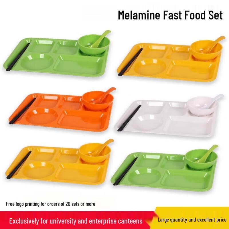 Rotes Verdicktes Melamin 6-Fächer-Tablett - 4-teiliges Set