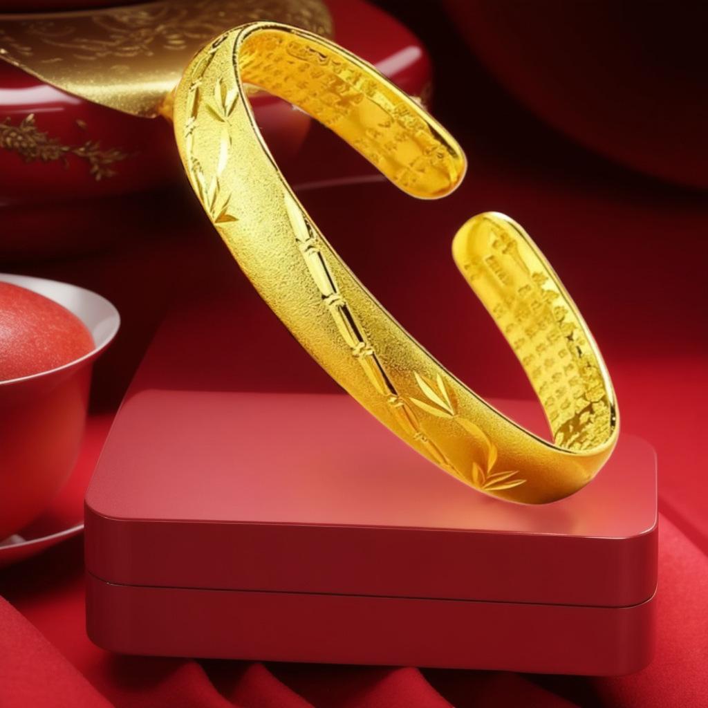 Ethnic Phoenix Frosted Heart Sutra Bamboo Bracelet - Chinese Retro Openwork Carved Design for Women.
