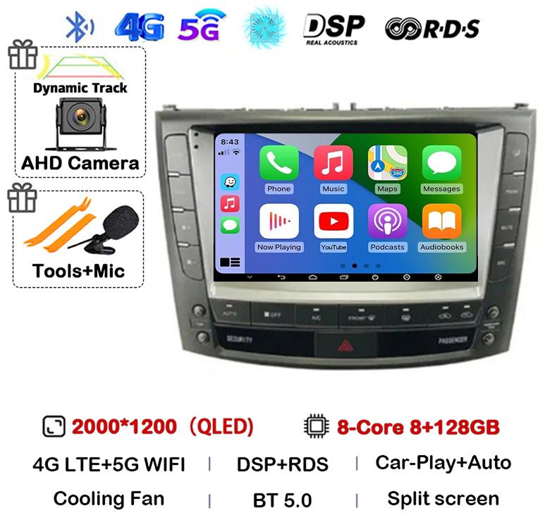 Android 14 Carplay Auto For Lexus IS250 IS300 IS200 IS220 IS350 2005 - 2012 Car Radio Multimedia Stereo Video Player 360 Camera