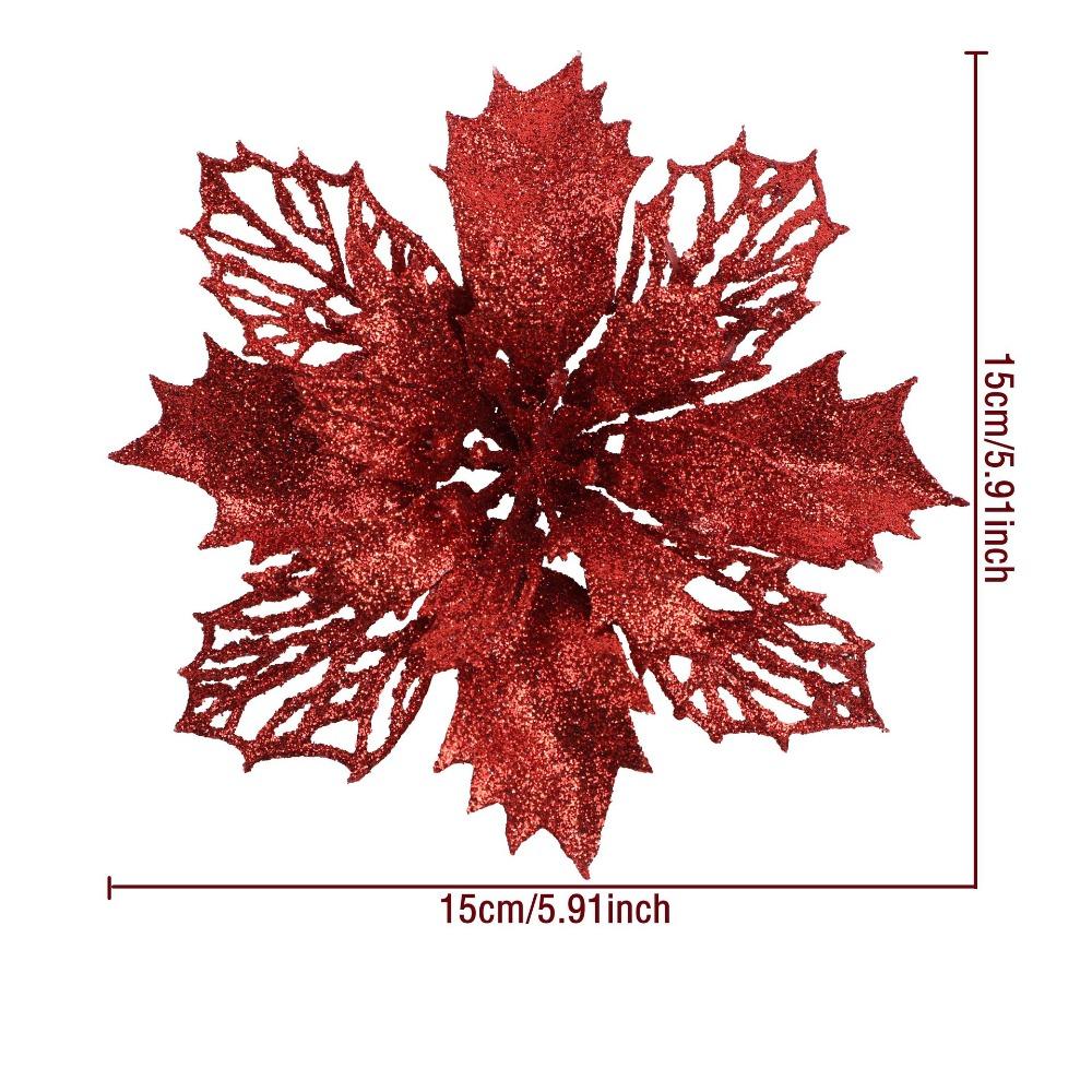 12PCS DIY Decoration Christmas Artificial Flowers 15CM Glitter Fake Flower Christmas Decor