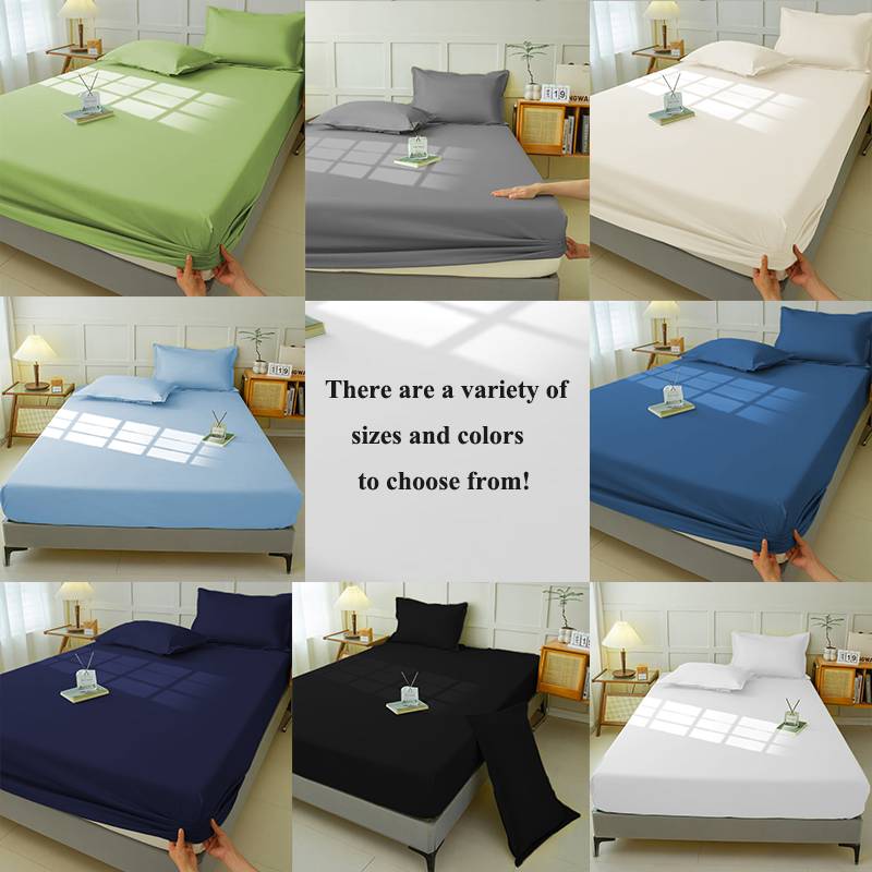 Waterproof Fitted Sheet Bedding Cover Bed Cloth Solid Color Mattress ,Soft Breathable Noiseless Bed Cover Deep Pocket Large Size