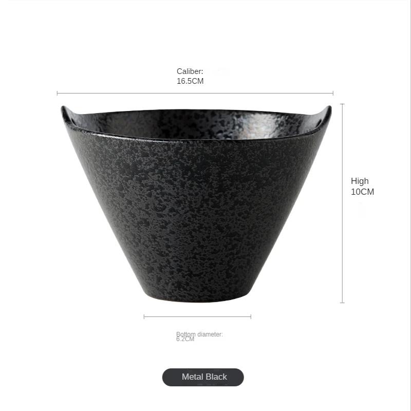 

Японская ретро керамическая миска для лапши быстрого приготовления, креативная домашняя миска для рамена, салатница, фруктовница, индивидуальная двуручная миска с отверстием для палочек