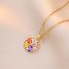 Cute Plant Female White Rainbow Zircon Stone Round Flower Pendant Necklace Gold Silver Color Wedding Jewelry For Women