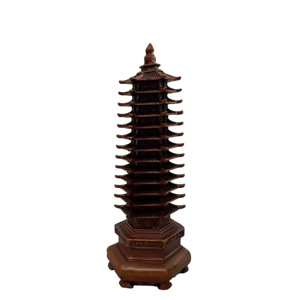 13-Tier Wenchang Pagoda Figurine: Wood Grain Desk Ornament, Nine-Tier Gift for Children, Study & Office Handicraft Decor.
