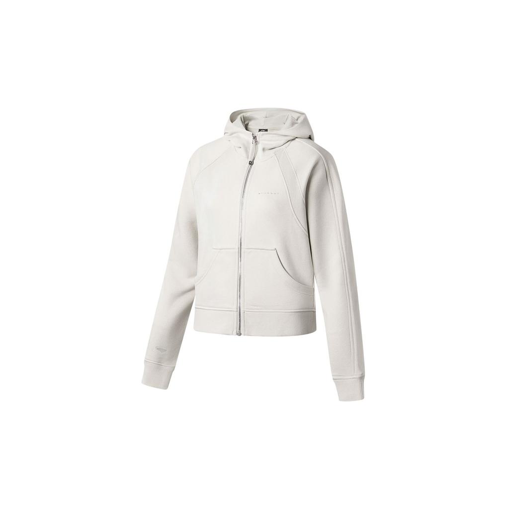 Li Ning Womens Fitness Series Solid Color Hooded Zip Long Sleeve Sweatshirt Women sweatshirt Moonlight-Gray AWDT120-5