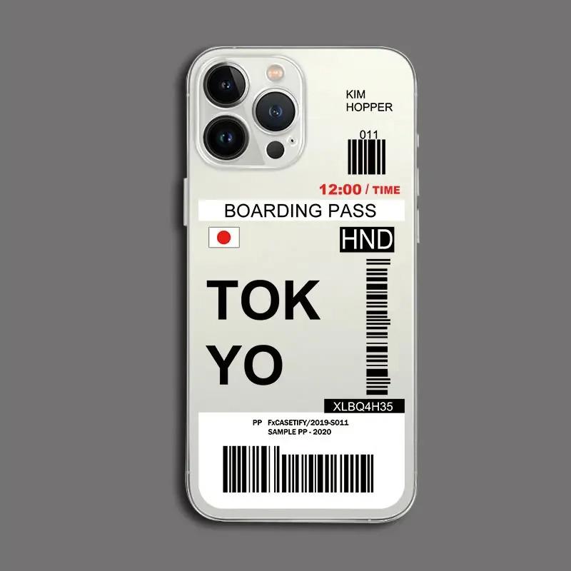 Funny World City Tourist Ticket Label Phone Case for iPhone 16 15 14 Pro Max Plus Dustproof Non-Slip Transparent Cover Fundas