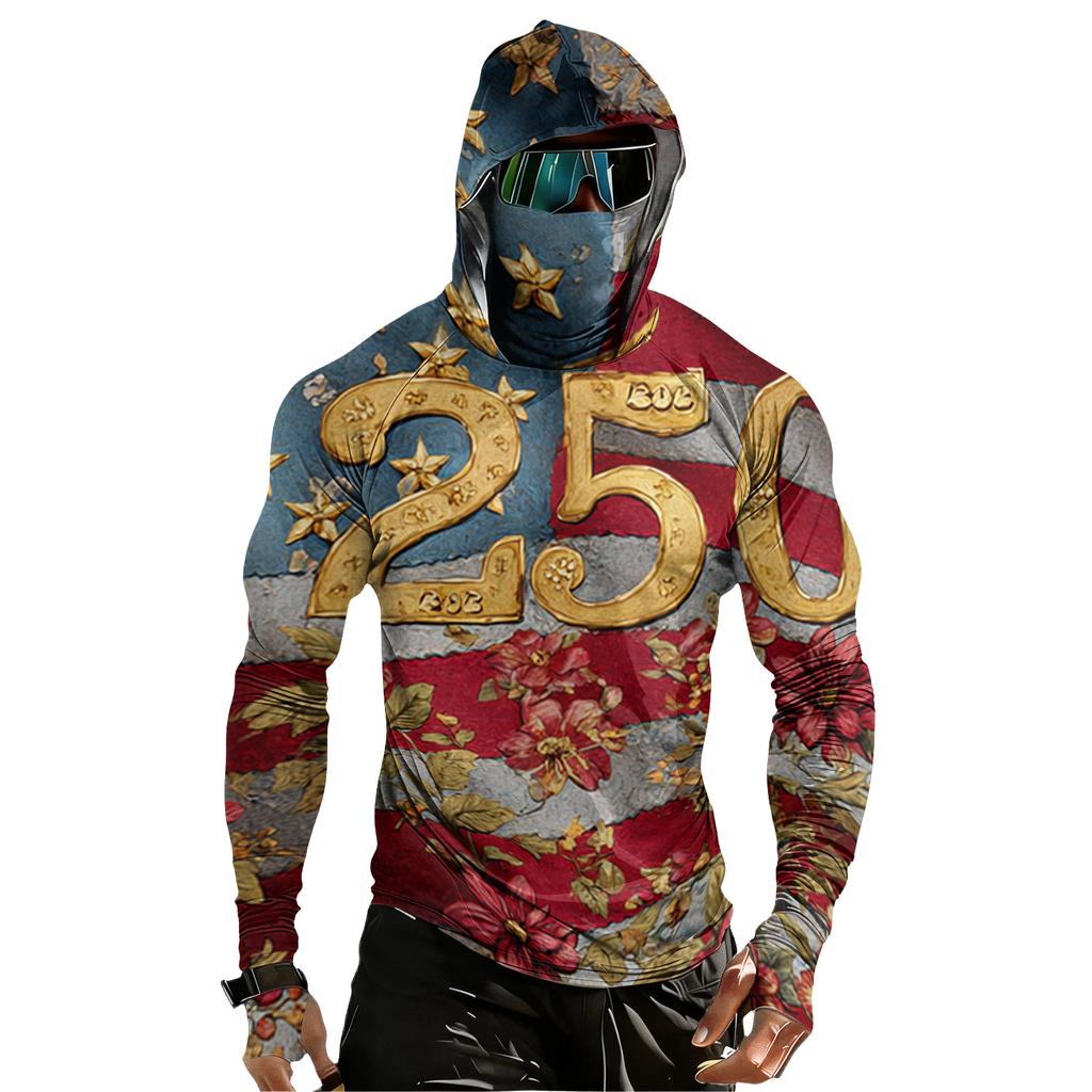 Men's Casual Raglan Sleeve Hooded Long Sleeve Sun Protection Shirt with Graphic Print Lightweight Breathable Fabric for Outdoor Activities