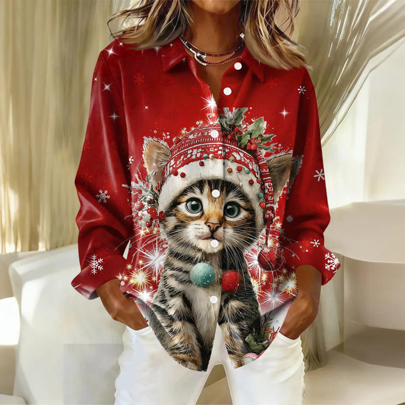 

Женская рубашка с пуговицами с цветочным принтом, повседневная рубашка с длинными рукавами, блузки, повседневные базовые топы больших размеров XL арбуз красный