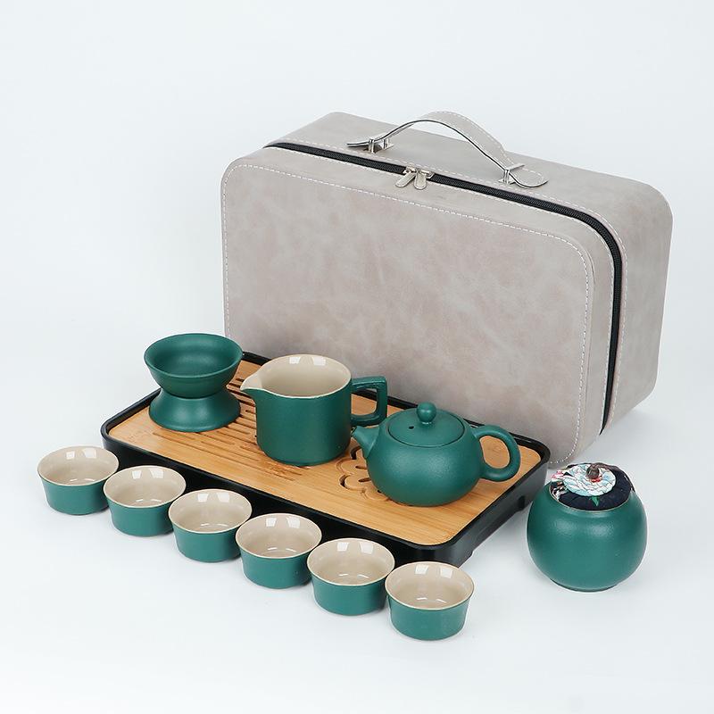 Travel tea set Outdoor portable teapot Household Kung Fu tea set Tea tray Ceramic business gift