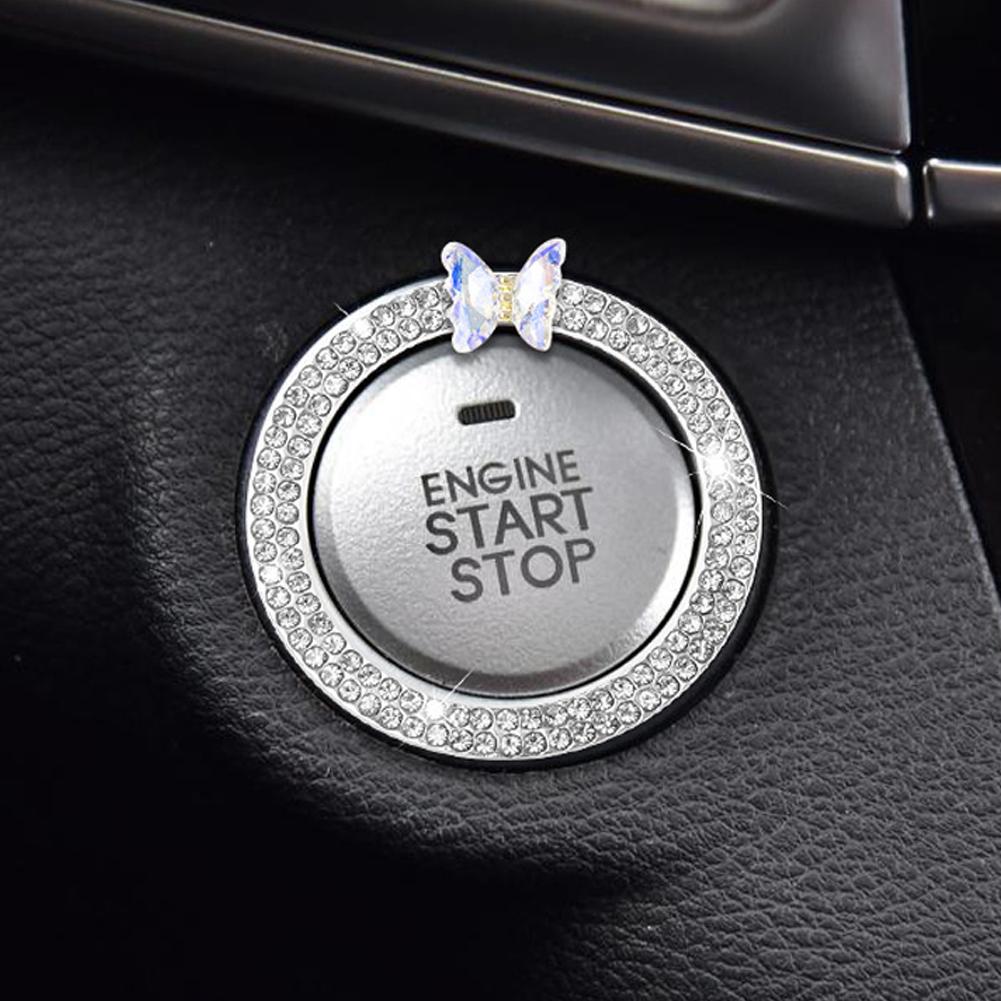 Kristall-Auto-Onekey-Startknopf-Dekorationsring mit Diamant-Strass-Kreis-Start-Stopp-Schalterring Auto-Innenausstattung