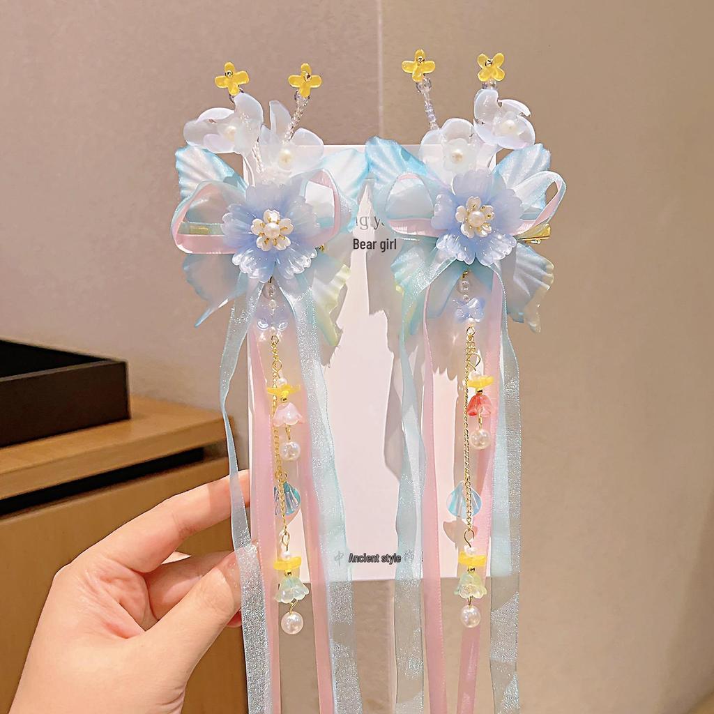 Chinesische Kinder-Haarspange mit Quaste, Schmetterling und Band - Märchenhafter Hanfu-Stil