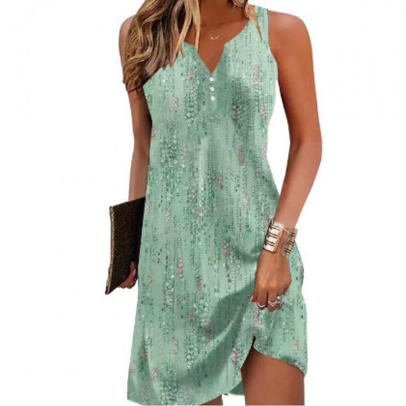 Summer New Printed Suspender Women's Fashion and Comfortable V-Neck Sleeveless Dress