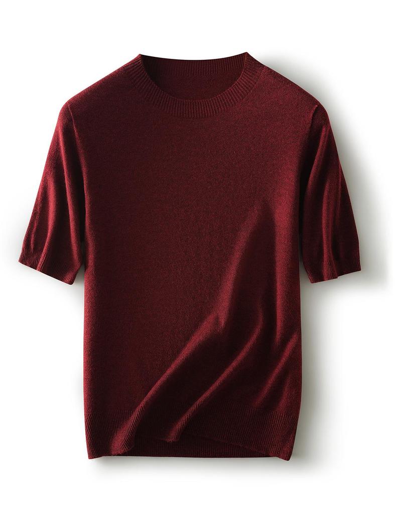 Women's Wool Knit Round Neck Short Sleeve Pullover Top