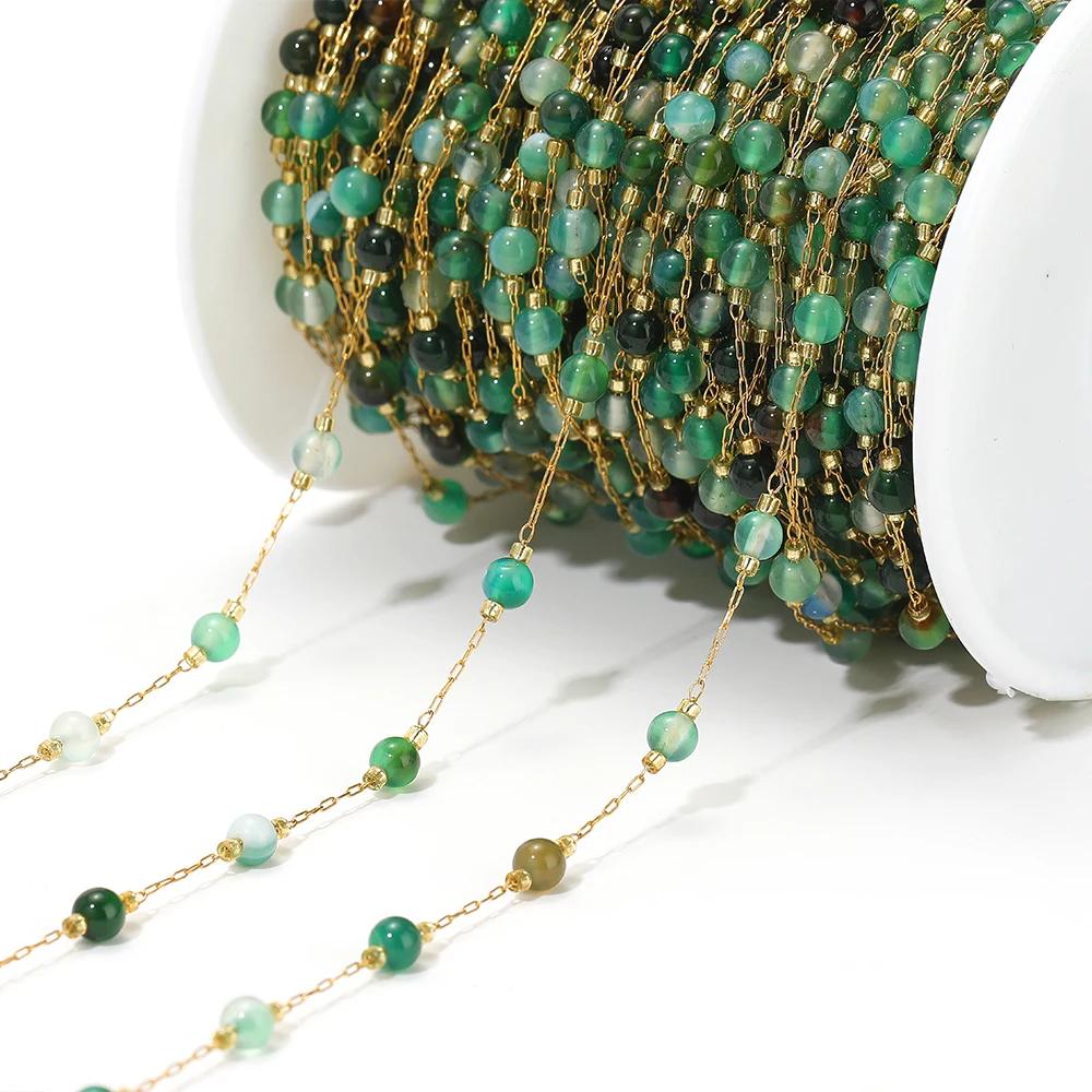 1meter Natural Stone Turquoise Amethyst Quartz Gemstone Beads Stainless Steel Wire Chains DIY Necklace Making Bracelet Findings