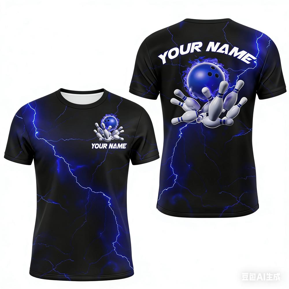 Funny 3D Print Bowling Ball Pattern Men's T Shirt Personalization Name Bowling Team Jerseys Casual O-neck Loose Short Sleeve Top