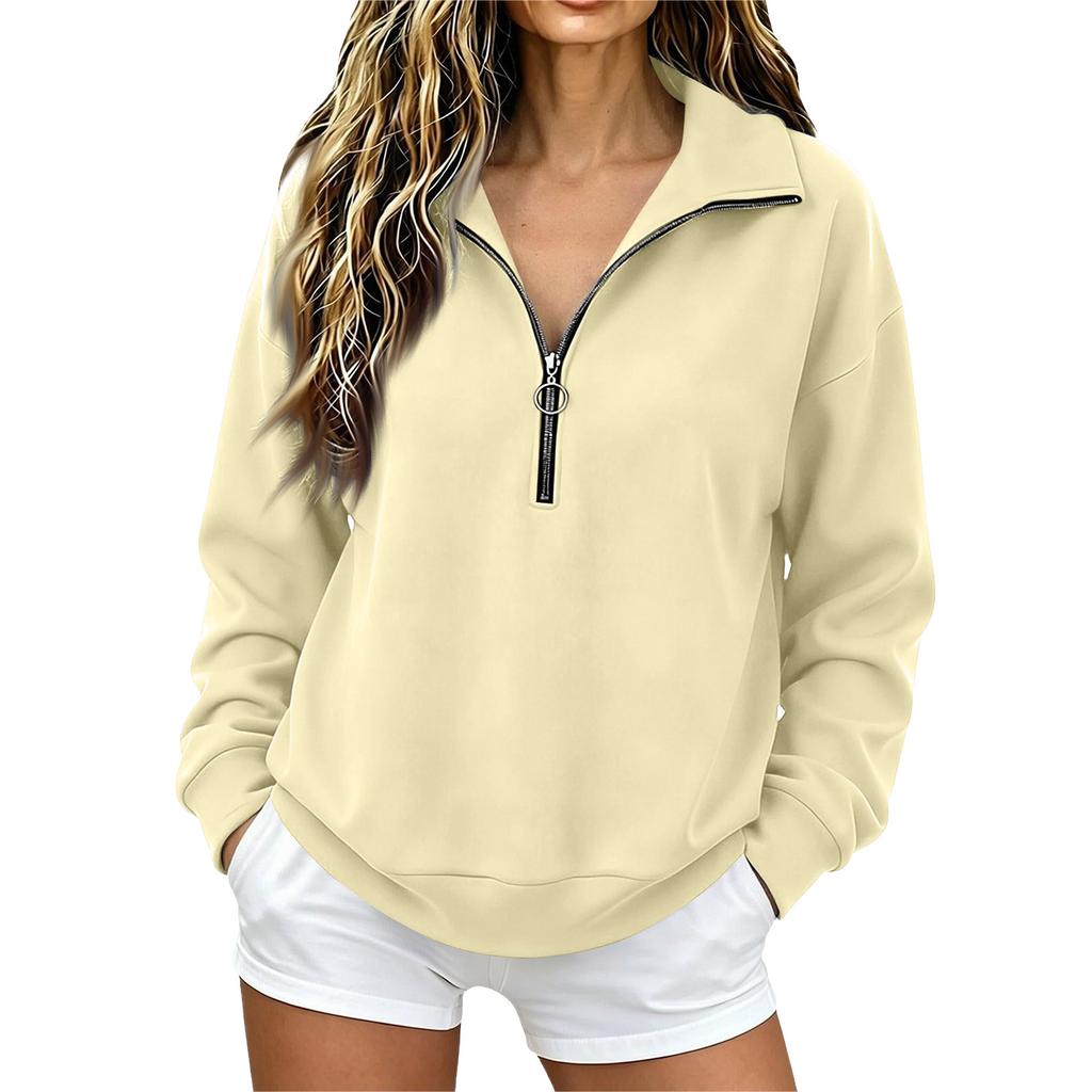 Women's Fashion Long Sleeve Zip Up Neck Sweatshirt Top