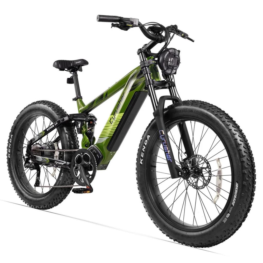 Cyrusher Ranger 2.0 Grün/Weiß/Schwarz 250W Motor 52V 20Ah Abnehmbarer Akku 9-Gang 26x4,0-Zoll-Reifen Mountainbike Offroad Elektrofahrrad