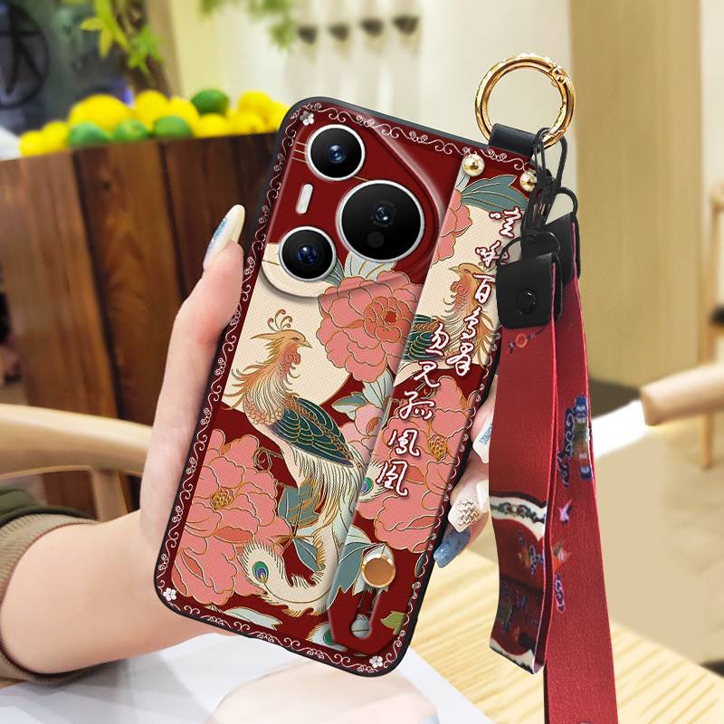 Durable For Mom Phone Case For Huawei P70 Pro/Pura 70 Pro+ Chinese Style Ring Silicone Protective Elderly Lady Lanyard