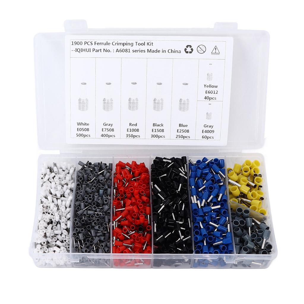 1900pcs Wire Ferrule Terminals Pin Type Copper Tin Plated 7 Sizes Insulated Cord Connectors Universal for Cars