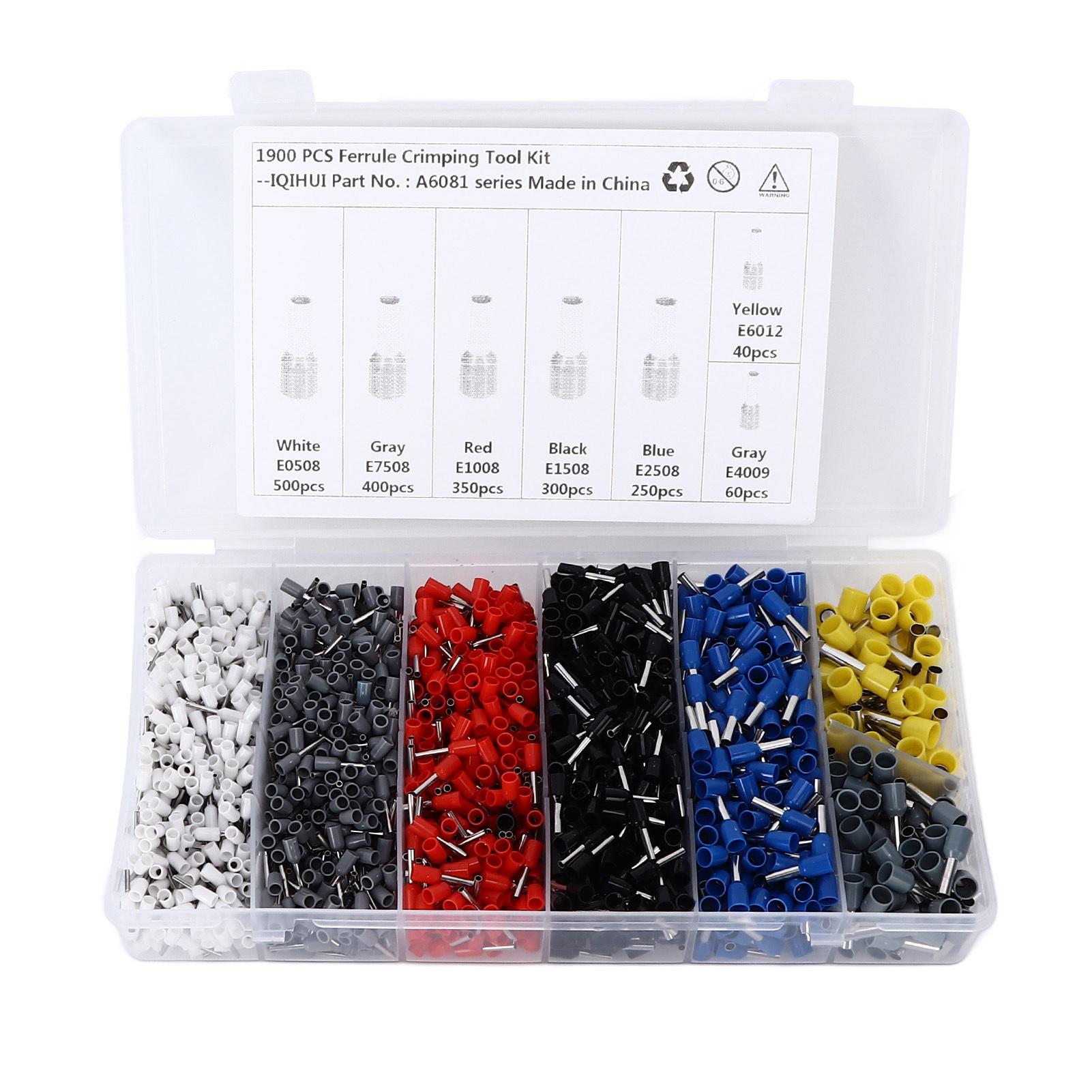 

1900 шт. Кінцеві гільзи для проводів, штифтові, мідні, луджені, 7 розмірів, ізольовані з єднувачі для шнурів