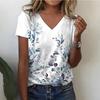 New Women T-shirt Simple Graphic Print Oversized Women's Trending Clothing Fashion Short Sleeve Shirt Women V-Neck Blouse 2025