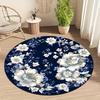 Retro Peony Blue Pattern Flannel-printed round floor mats are slip-resistant Suitable for living bedroom terrace garden carpets