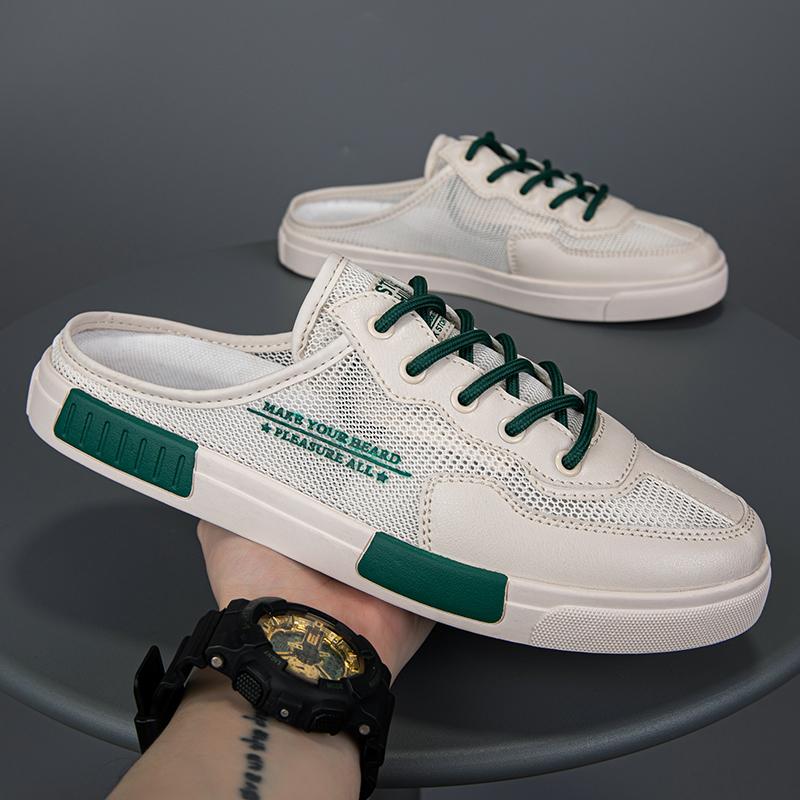 

Mesh Semi-Drag Casual Shoes Hollow Out Half Shoes For Men Mules Male Flat Board Shoes Summer Backless Loafers Slipper Man Slides 38