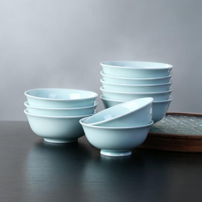 Haoya Jingdezhen Celadon Underglaze Ceramic Soup Bowls - 4-inch, 10-Pack
